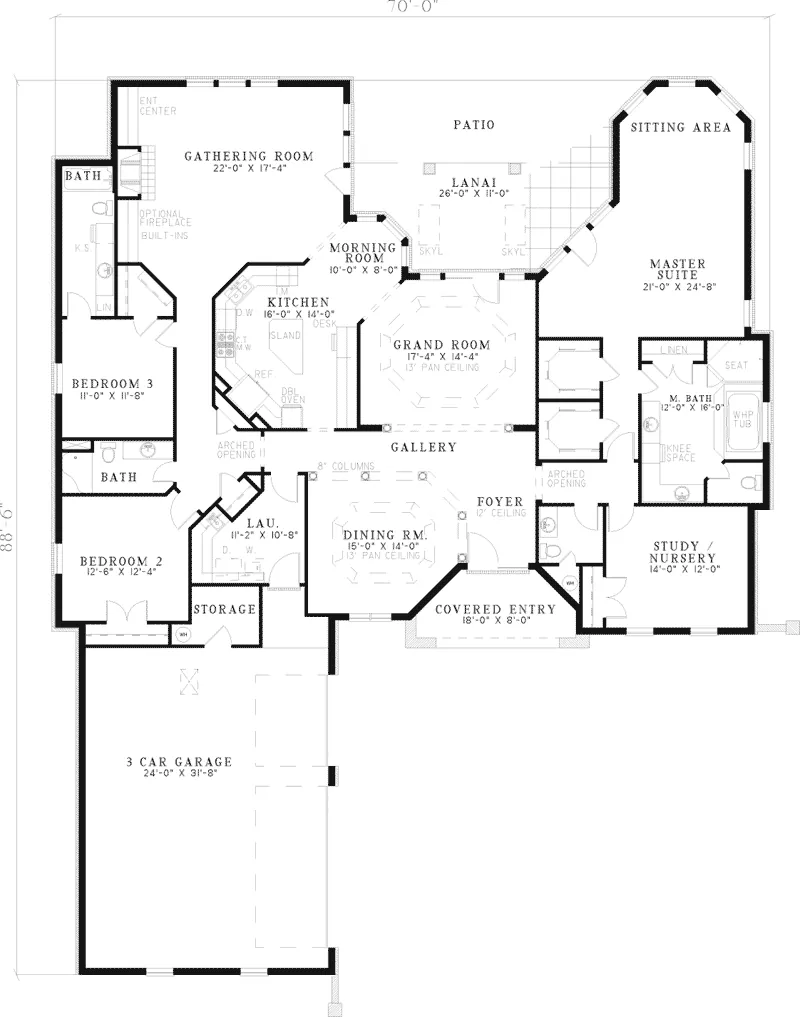 Contemporary House Plan First Floor - Keeton Sunbelt Home 055D-0494 - Search House Plans and More
