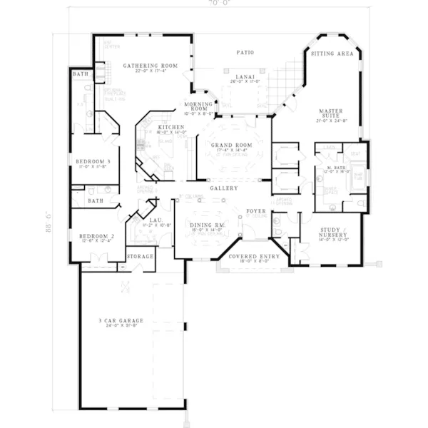 Contemporary House Plan First Floor - Keeton Sunbelt Home 055D-0494 - Search House Plans and More