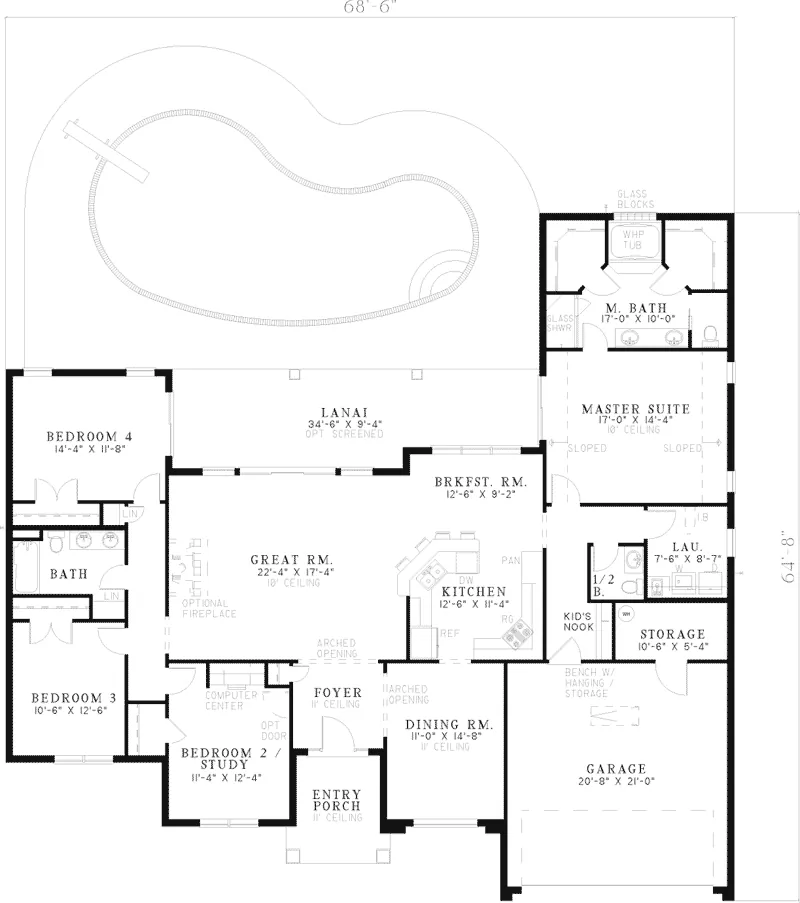 Southwestern House Plan First Floor - San Marino Sunbelt Home 055D-0497 - Shop House Plans and More