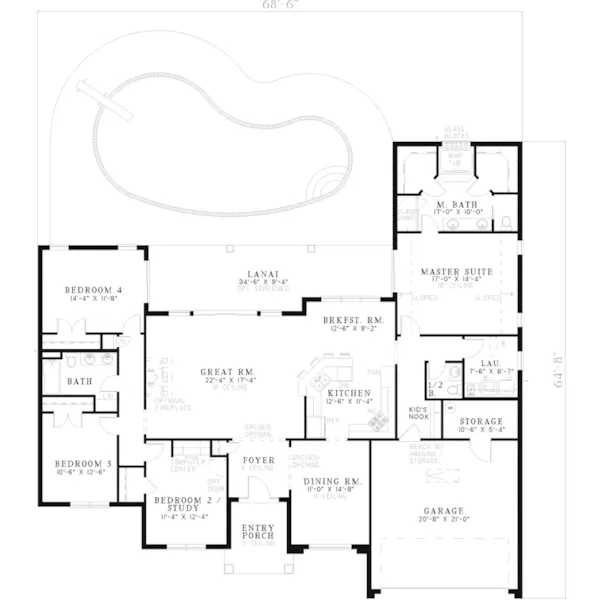 Florida House Plan First Floor - San Marino Sunbelt Home 055D-0497 - Shop House Plans and More