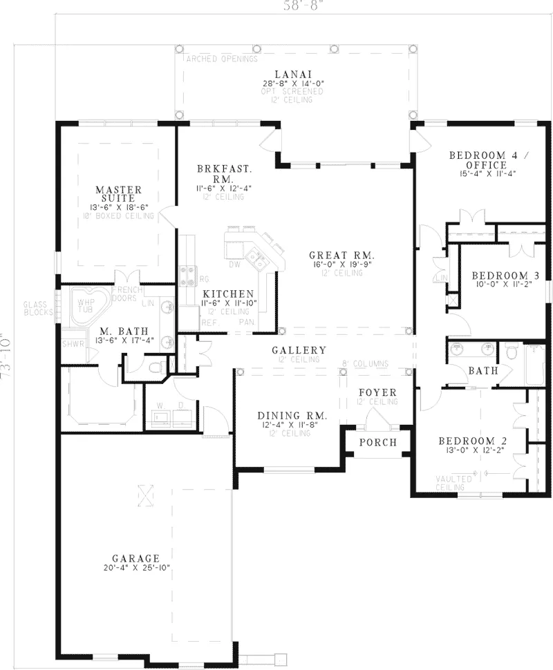 Southwestern House Plan First Floor - Delora Sunbelt Home 055D-0498 - Search House Plans and More