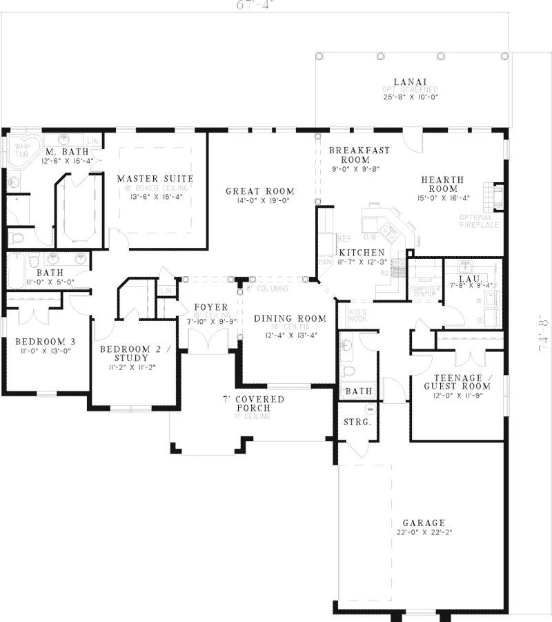Contemporary House Plan First Floor - Palm Canyon Sunbelt Home 055D-0500 - Shop House Plans and More