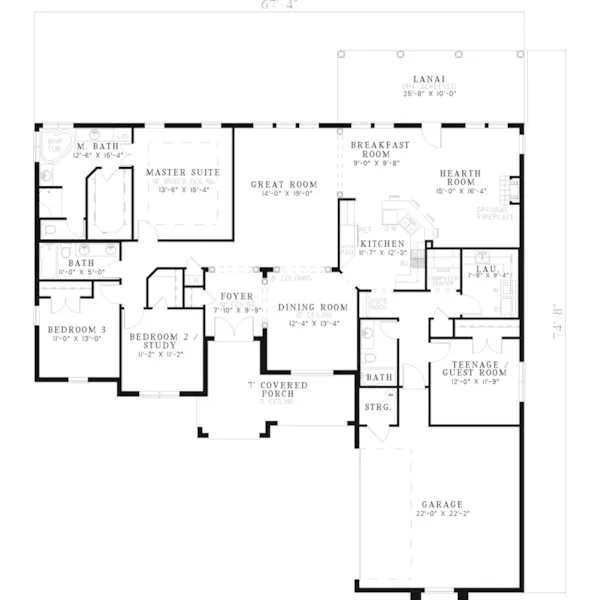 Sunbelt House Plan First Floor - Palm Canyon Sunbelt Home 055D-0500 - Shop House Plans and More