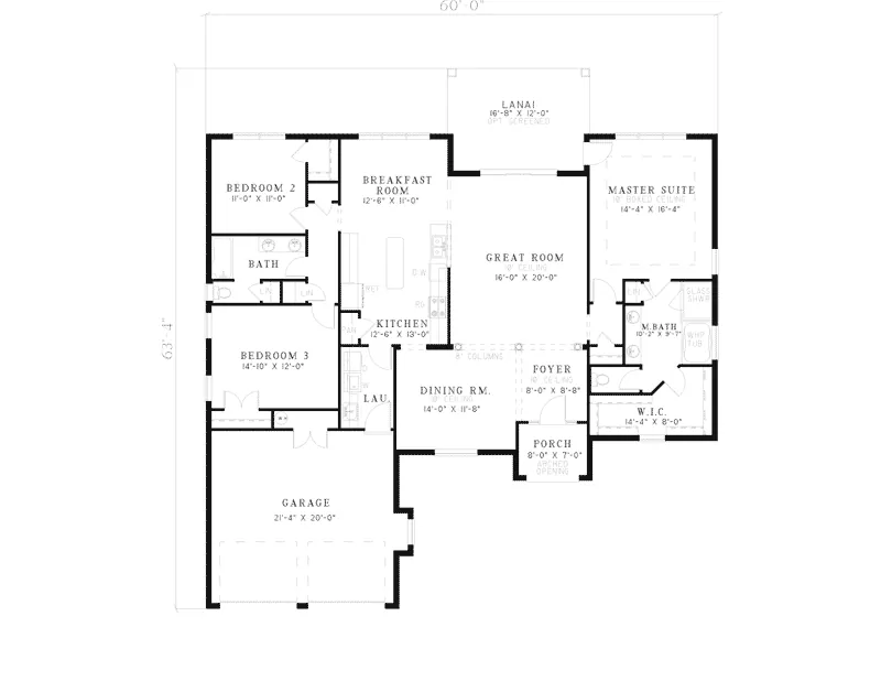 Sunbelt House Plan First Floor - Brock Prairie Sunbelt Home 055D-0501 - Search House Plans and More