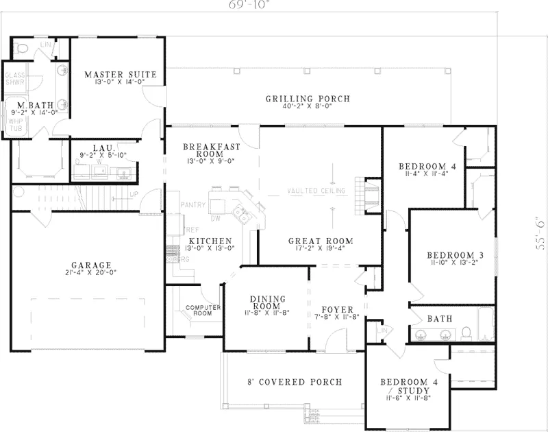 Ranch House Plan First Floor - Country Place Ranch Home 055D-0503 - Search House Plans and More