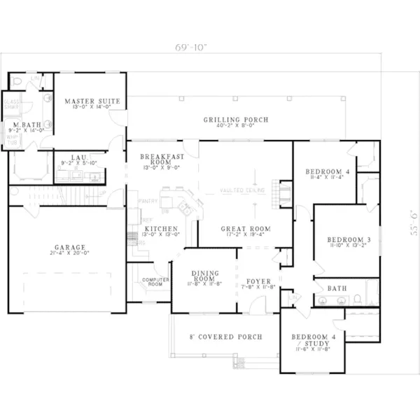 Farmhouse Plan First Floor - Country Place Ranch Home 055D-0503 - Search House Plans and More