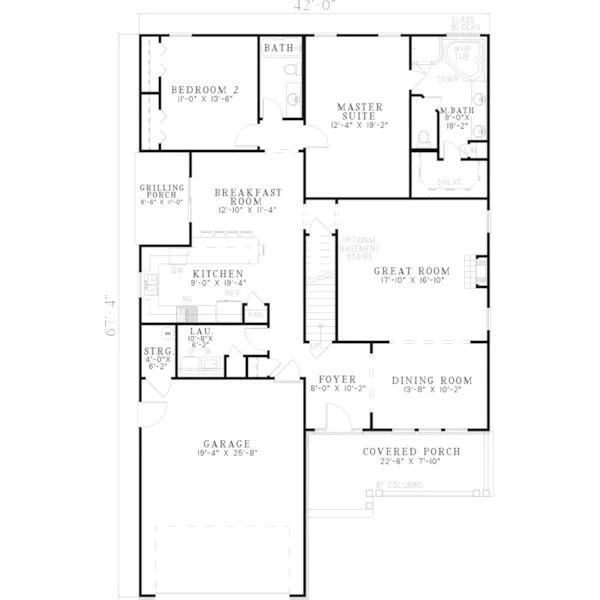 Saltbox House Plan First Floor - Lochmoor Country Ranch Home 055D-0514 - Shop House Plans and More