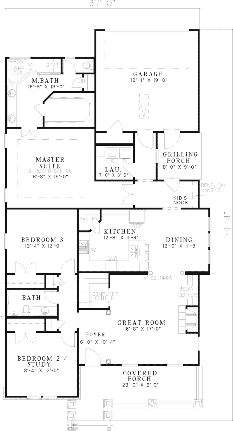 Ranch House Plan First Floor - Hilgard Arts And Crafts Home 055D-0532 - Search House Plans and More