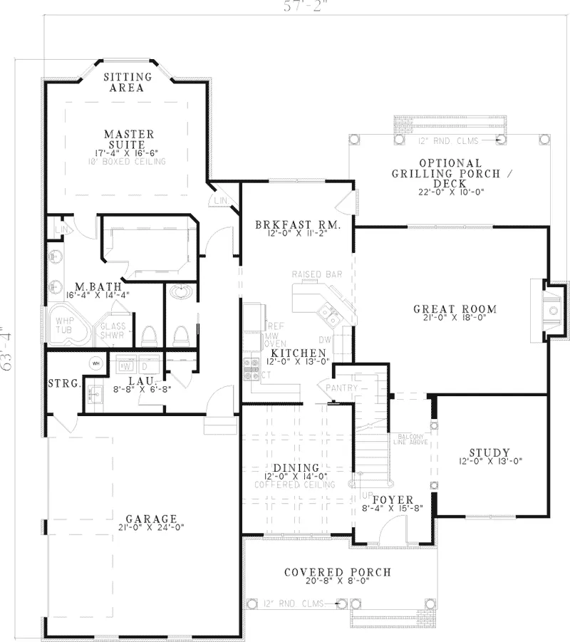 Southern House Plan First Floor - Midland Southern Style Home 055D-0533 - Shop House Plans and More