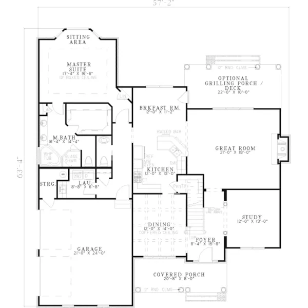 Southern House Plan First Floor - Midland Southern Style Home 055D-0533 - Shop House Plans and More