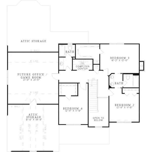 Southern House Plan Second Floor - Midland Southern Style Home 055D-0533 - Shop House Plans and More