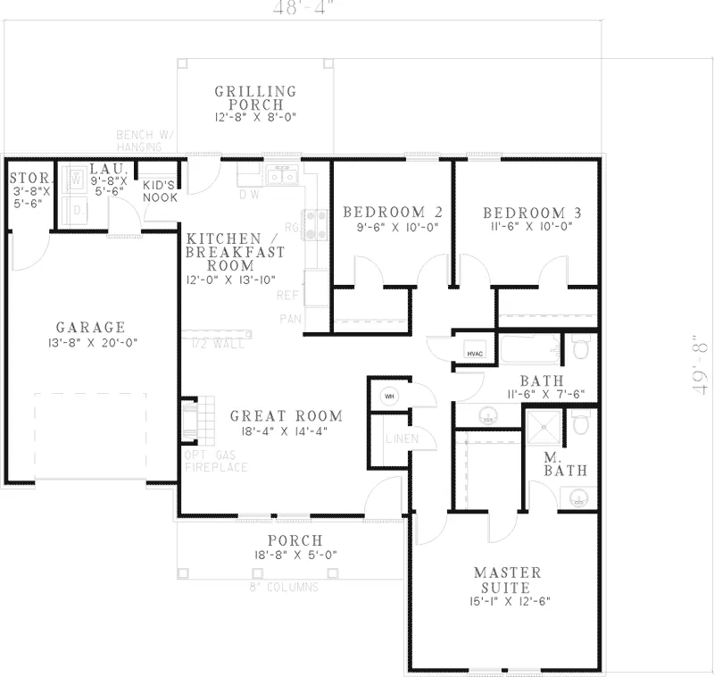 Country House Plan First Floor - Culverhill Ranch Home 055D-0548 - Search House Plans and More