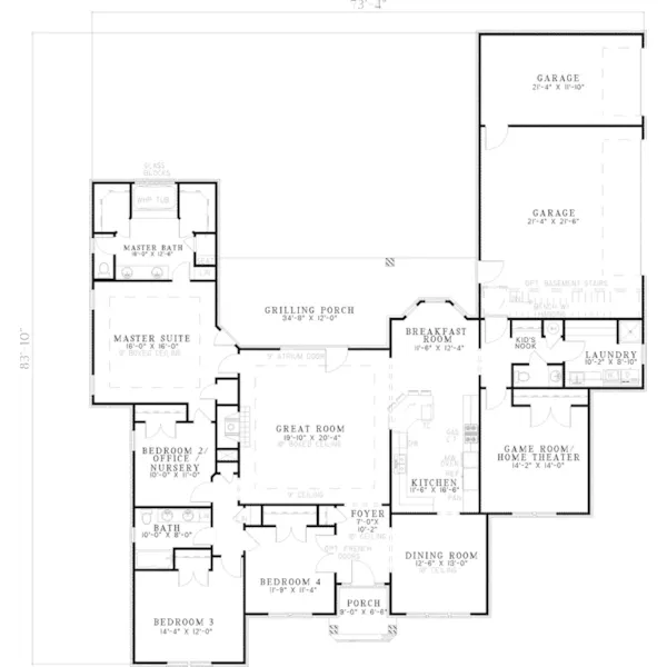 Southern House Plan First Floor - Failoni Ranch Traditional Home 055D-0561 - Search House Plans and More