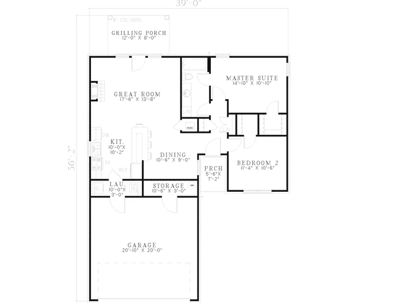 Ranch House Plan First Floor - Watkins Ferry Ranch Home 055D-0562 - Shop House Plans and More