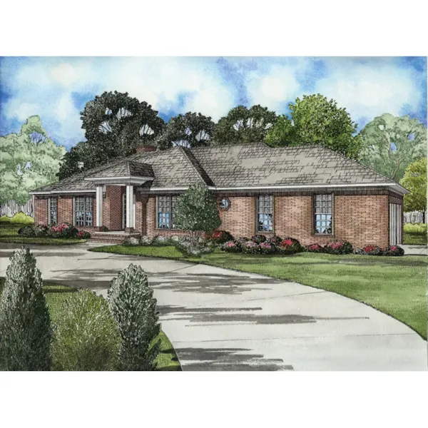 Twin Columns Define The Covered Porch Of This Ranch Home