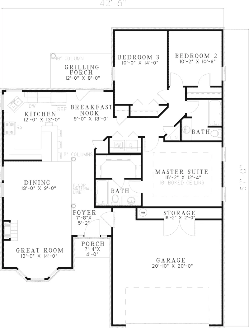 Southern House Plan First Floor - Donnybrook Ranch Home 055D-0569 - Search House Plans and More