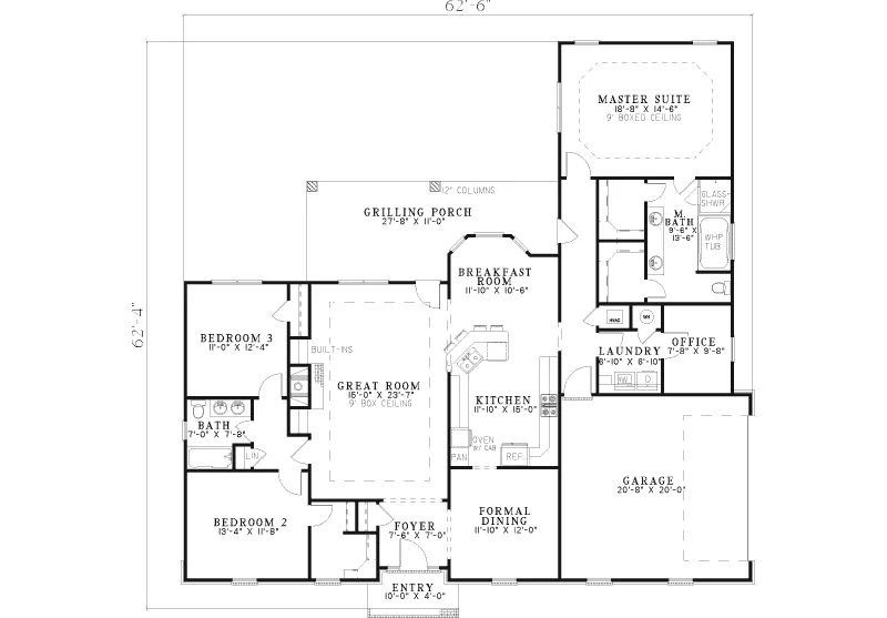 Colonial House Plan First Floor - KaBrick Ranch Home 055D-0576 - Search House Plans and More