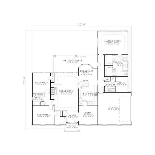 Ranch House Plan First Floor - KaBrick Ranch Home 055D-0576 - Search House Plans and More