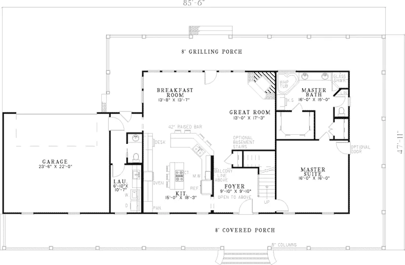 Farmhouse Plan First Floor - Newberry Terrace Farmhouse 055D-0582 - Shop House Plans and More