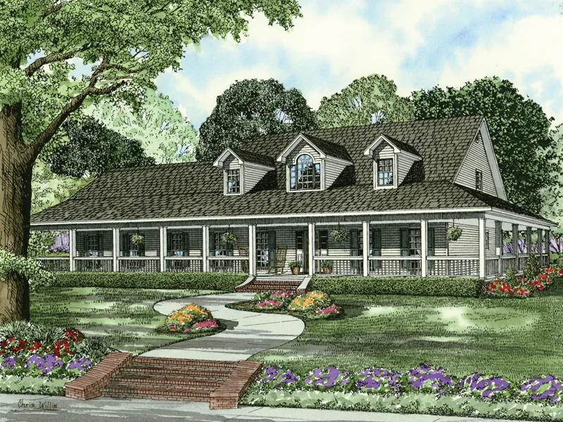 Country House Plan Front Image - Newberry Terrace Farmhouse 055D-0582 - Shop House Plans and More