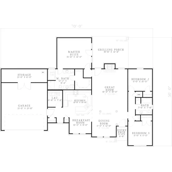 Country House Plan First Floor - Boudoures Ranch Home 055D-0585 - Search House Plans and More