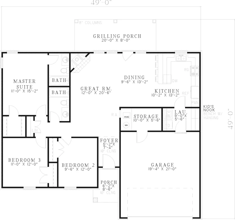 Southern House Plan First Floor - Turkey Point Ranch Home 055D-0586 - Shop House Plans and More