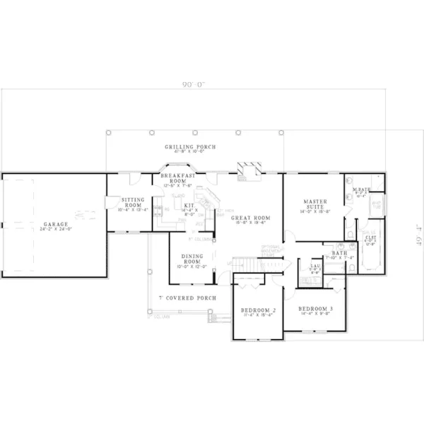 Southern House Plan First Floor - Shiloh Woods Ranch Home 055D-0591 - Shop House Plans and More