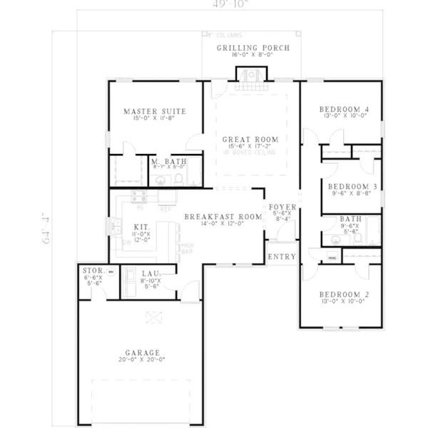 Southern House Plan First Floor - Drakeston Ranch Home 055D-0595 - Search House Plans and More