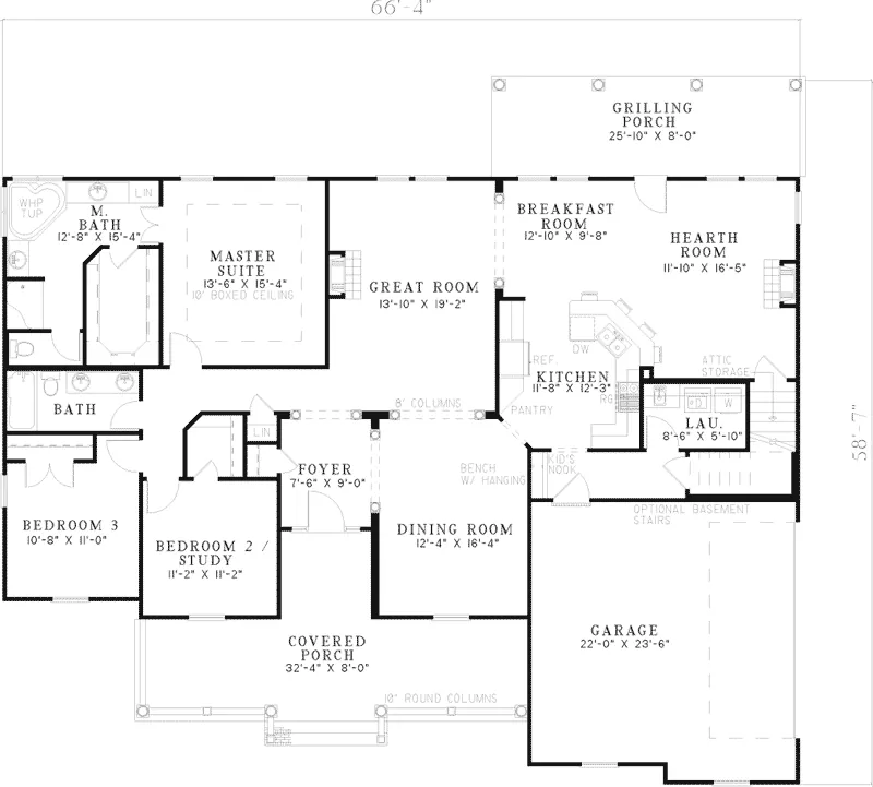 Traditional House Plan First Floor - Henrietta Creek Southern Home 055D-0602 - Search House Plans and More