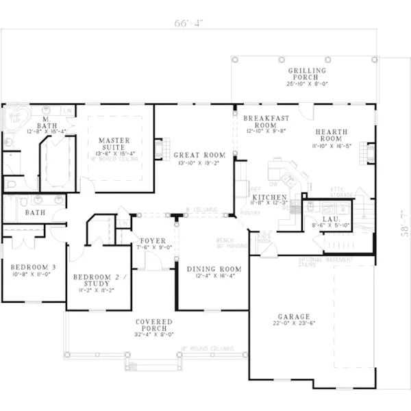 Country House Plan First Floor - Henrietta Creek Southern Home 055D-0602 - Search House Plans and More