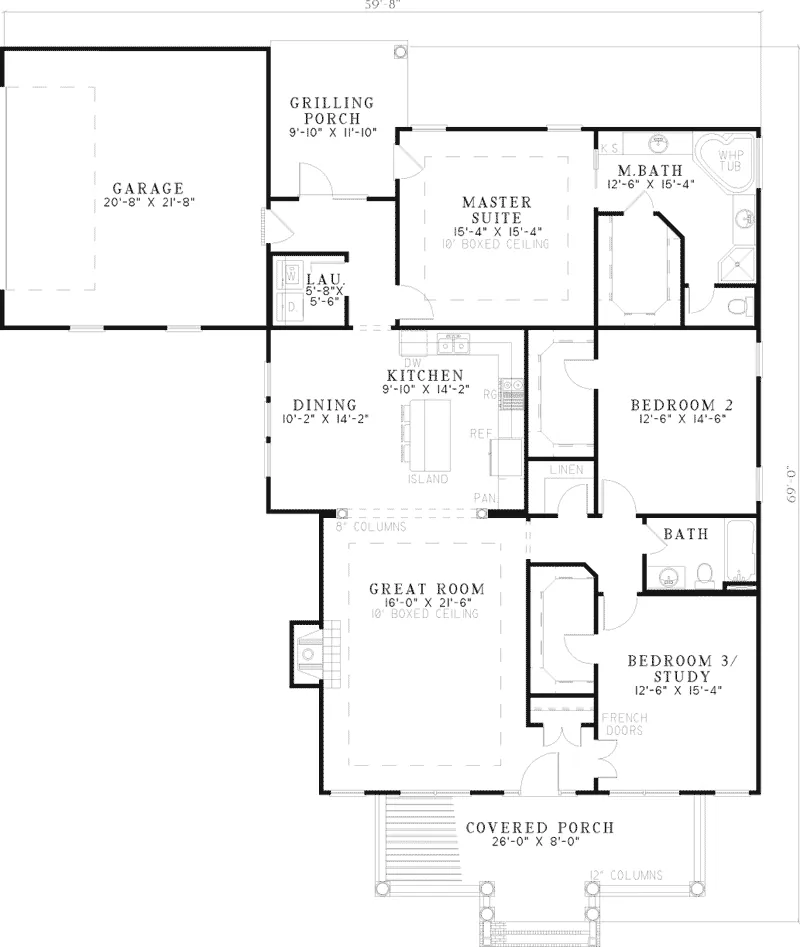 Ranch House Plan First Floor - Elmwood Place Ranch Home 055D-0603 - Search House Plans and More