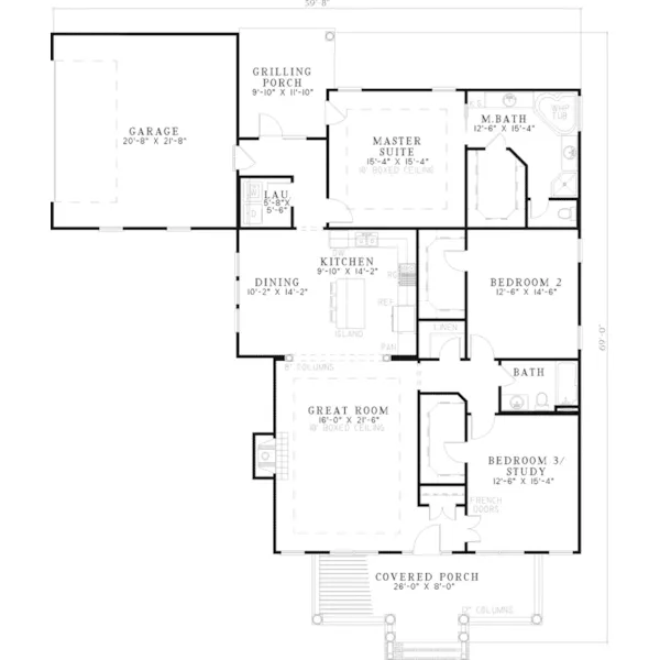 Ranch House Plan First Floor - Elmwood Place Ranch Home 055D-0603 - Search House Plans and More