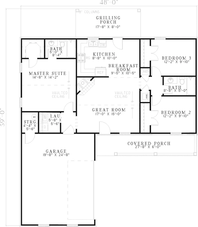 Country House Plan First Floor - Alexian Country Ranch Home 055D-0605 - Search House Plans and More