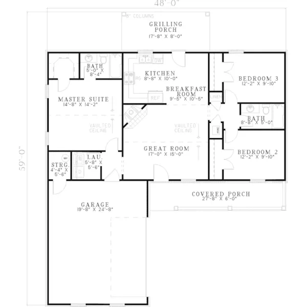 Country House Plan First Floor - Alexian Country Ranch Home 055D-0605 - Search House Plans and More