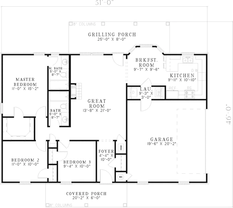 Country House Plan First Floor - Dover Terrace Ranch Home 055D-0608 - Search House Plans and More