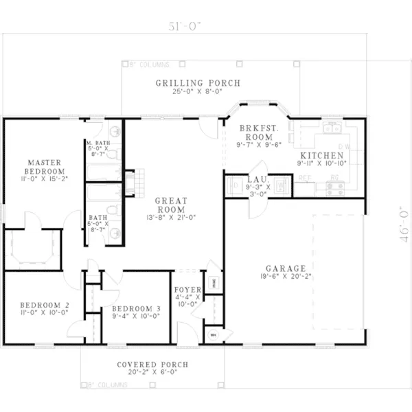 Colonial House Plan First Floor - Dover Terrace Ranch Home 055D-0608 - Search House Plans and More