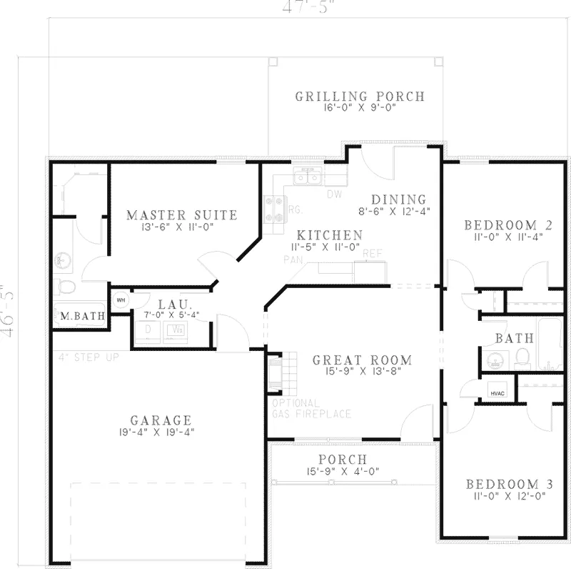 Ranch House Plan First Floor - Stockwell Traditional Home 055D-0611 - Shop House Plans and More