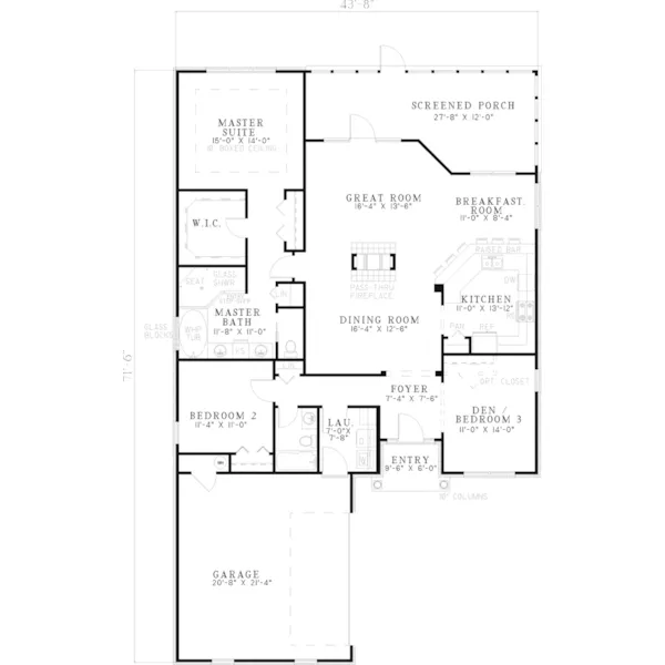 Southern House Plan First Floor - Conneaut Lake Ranch Home 055D-0624 - Search House Plans and More