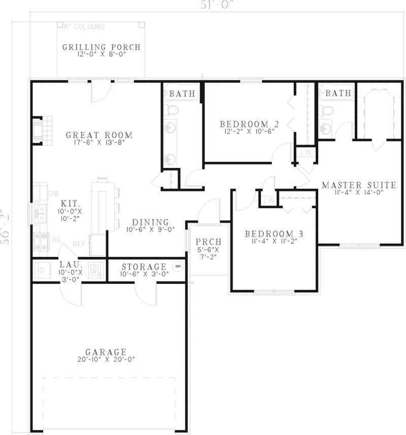 Ranch House Plan First Floor - Ollinger Ranch Home 055D-0628 - Shop House Plans and More