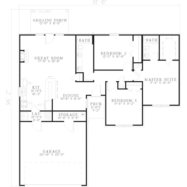 Ranch House Plan First Floor - Ollinger Ranch Home 055D-0628 - Shop House Plans and More