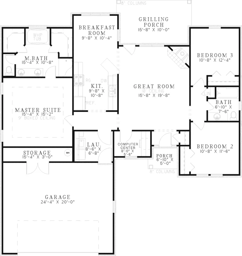 Country House Plan First Floor - Kempwood Ranch Home 055D-0633 - Search House Plans and More