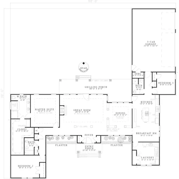 Southern House Plan First Floor - Bellechase Trail Ranch Home 055D-0634 - Search House Plans and More