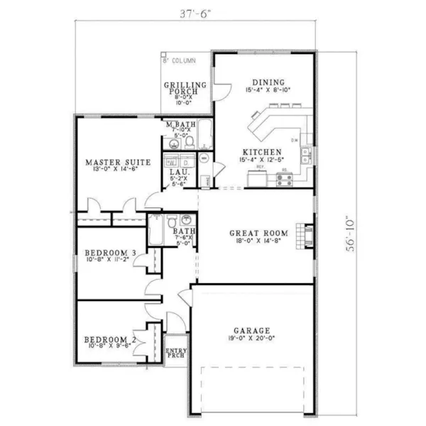 Ranch House Plan First Floor - Hazelcrest Narrow Lot Home 055D-0640 - Search House Plans and More