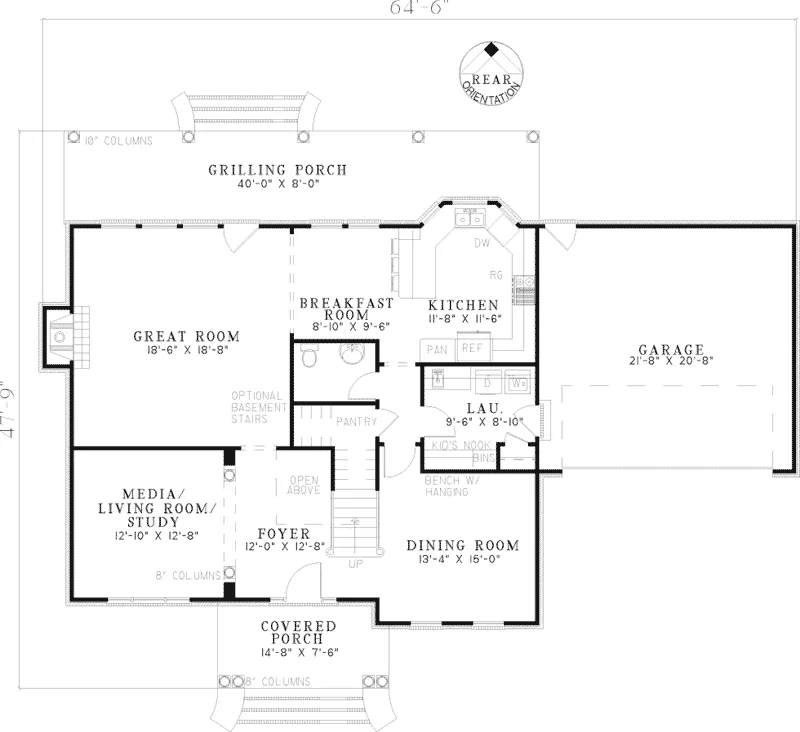Arts & Crafts House Plan First Floor - Mildura Traditional Home 055D-0641 - Shop House Plans and More