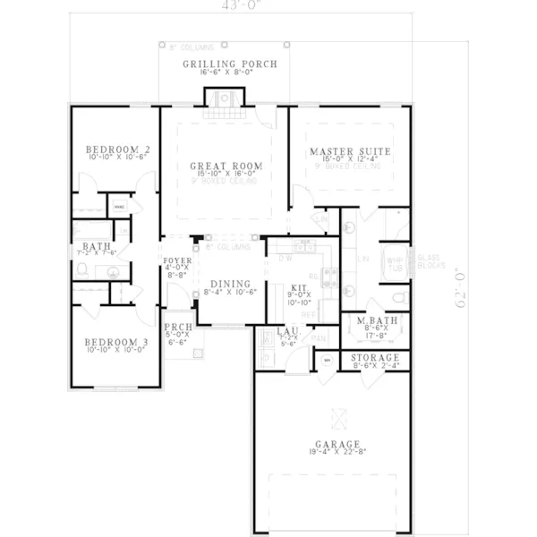 Ranch House Plan First Floor - Heartwoods Narrow Lot Home 055D-0642 - Search House Plans and More