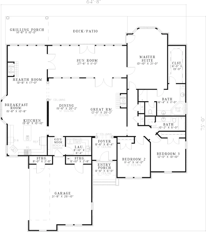 Southern House Plan First Floor - Hulbert Hill Traditional Home 055D-0644 - Search House Plans and More