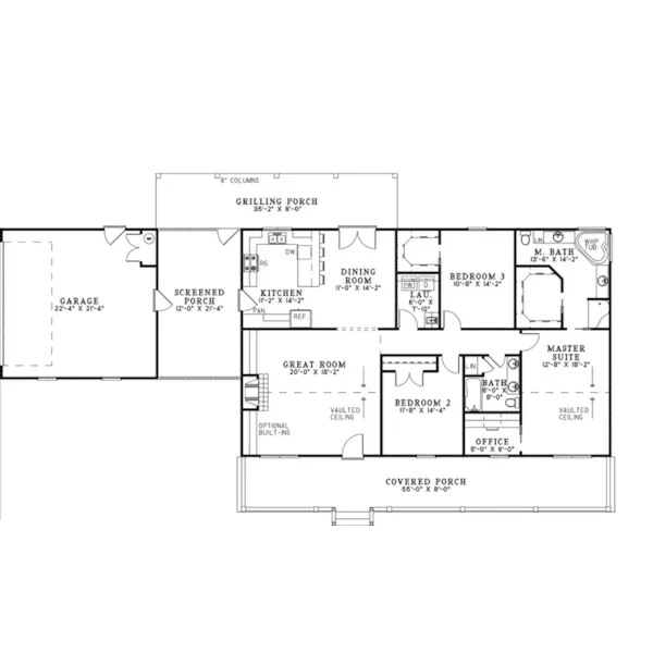 Farmhouse Plan First Floor - Lansing Hill Country Home 055D-0651 - Shop House Plans and More