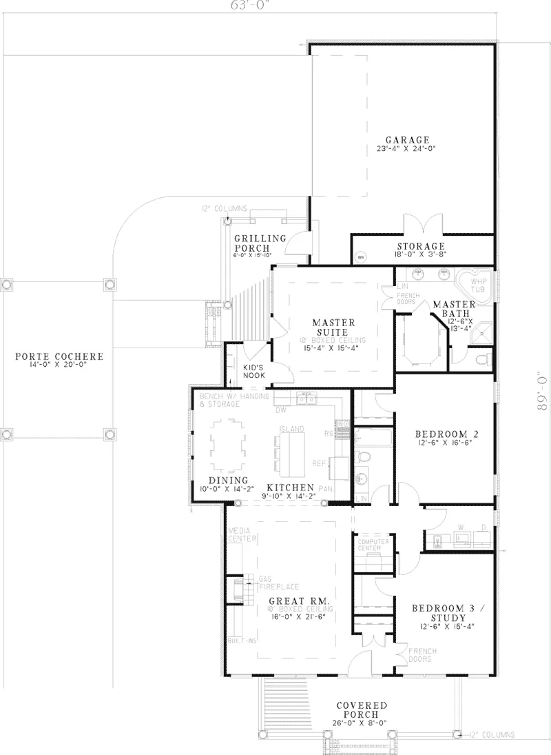 Ranch House Plan First Floor - Collette Country Home 055D-0657 - Search House Plans and More