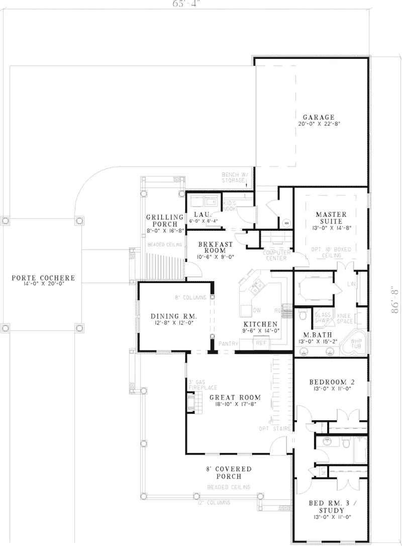 Farmhouse Plan First Floor - Longfort Country Ranch Home 055D-0658 - Shop House Plans and More
