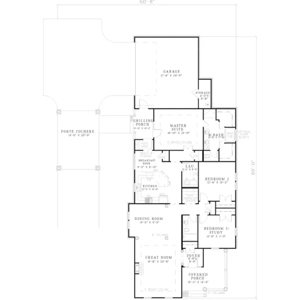 Colonial House Plan First Floor - Lydford Country Ranch Home 055D-0660 - Shop House Plans and More